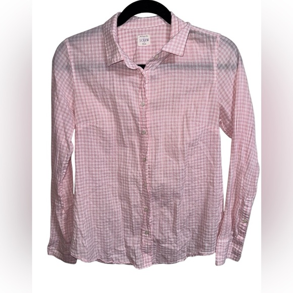 J. Crew Tops - J.Crew The Perfect Shirt Pink Gingham Button Down Stretch Cotton 24”